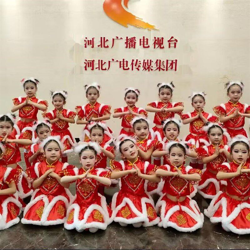 元旦儿童喜庆舞蹈打鼓演出服太平女儿鼓秧歌中国红梦娃幼儿表演服