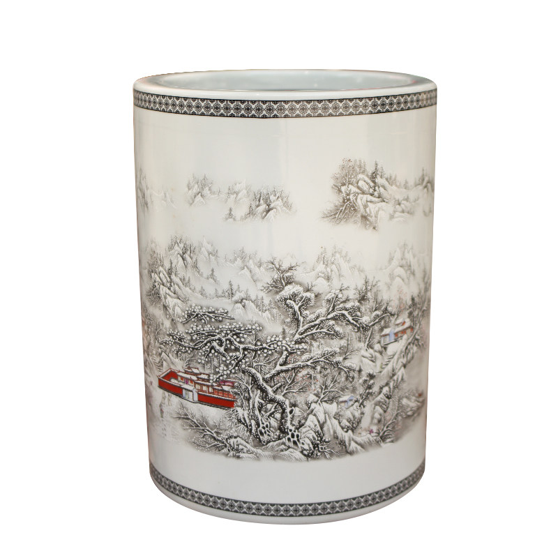 景德镇陶瓷直筒花瓶箭筒书画筒 粉彩瓷箭筒书字画缸帽筒 雪景