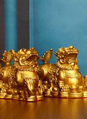 招财貔貅摆件铜貔貅大号一对公母皮丘聚财家居办公室店铺开业礼品