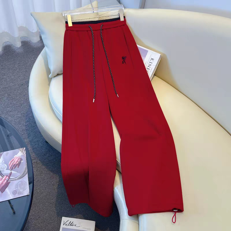 高腰阔腿弯刀裤女春秋2026新款小个子红色裤子休闲显瘦运动直筒裤
