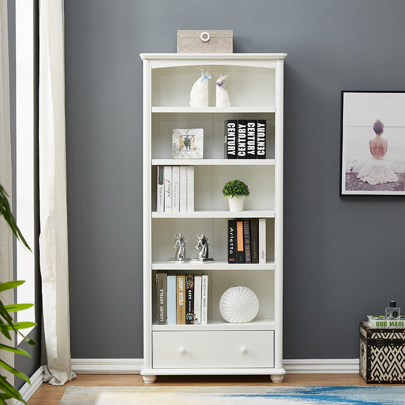 韩式书柜70组合书架80儿童书橱90多功能厅柜现代简约田园白色书桌