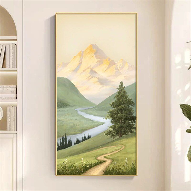 日照金山入户玄关装饰画风景山水画高级感大芬油画村走廊过道挂画