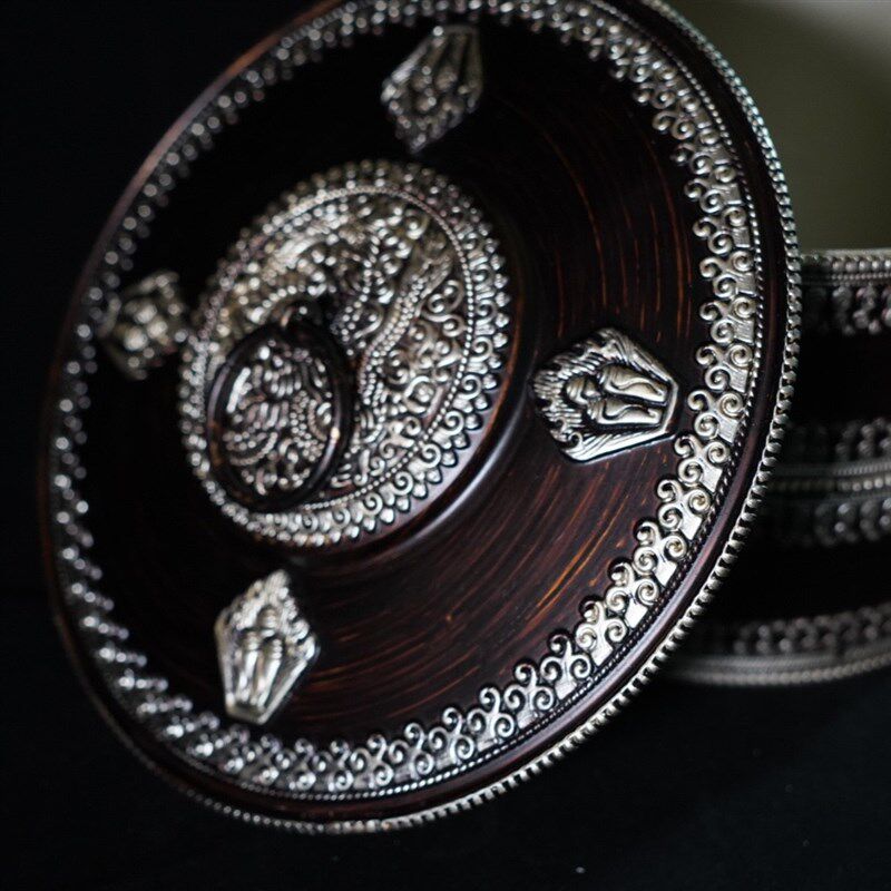 尼泊尔工艺糌粑盒藏式家用摆件糖果盒装青稞粉酥油茶多功能糌粑桶