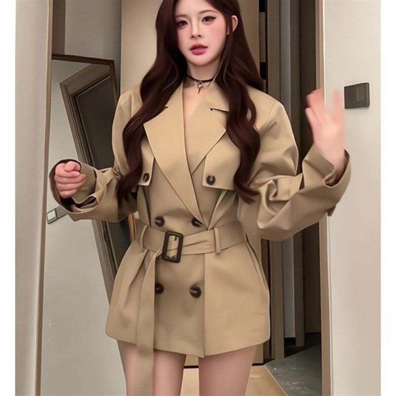 法式卡其色短款风衣外套女春季小个子收腰显瘦高级感气质休闲大衣