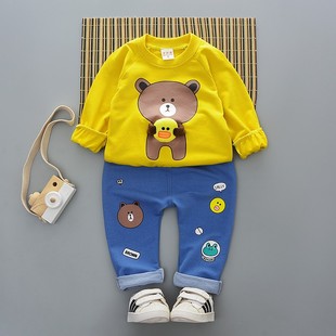 3岁洋气宝宝春秋季 男童春装 二件套2小童潮衣 婴儿0 套装 2019新款