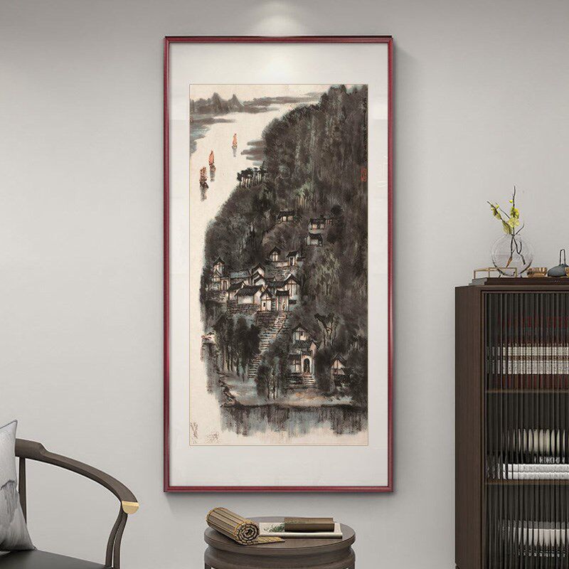 李可染 万山红遍 玄关山水画竖版办公室国画中式走廊挂画仿古名画