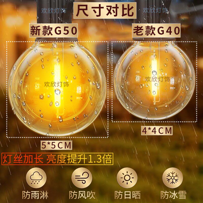 户外灯串LED插电防雨露营节庆庭院民宿酒馆氛围装饰大圆球泡串灯