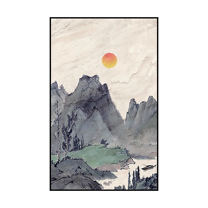 日出东方新中式肌理纯手绘油画客厅山水风景玄关餐厅装饰画挂画