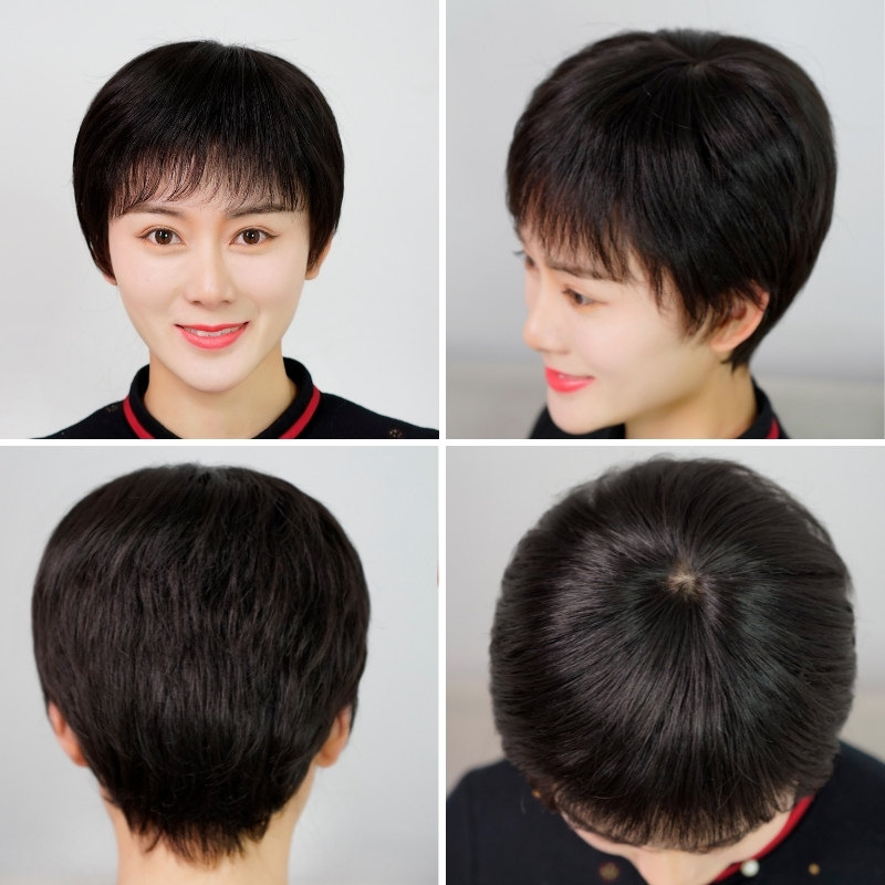 年轻假发真发全真人发自然黑色妈妈款短发全头套夏化疗后女士发型