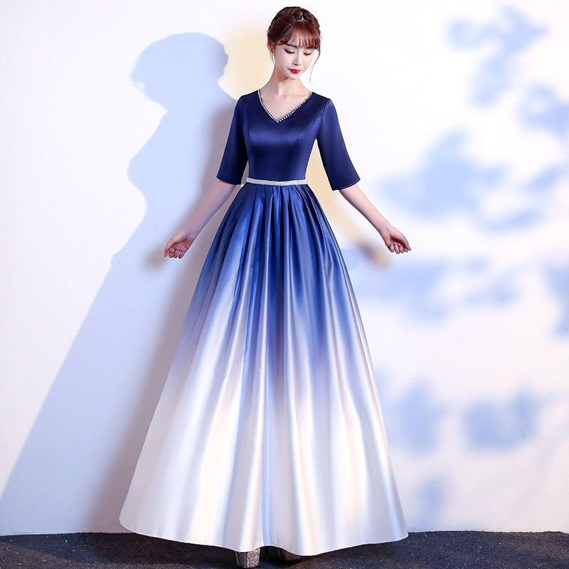 大合唱礼服演出服女长裙新款渐变色气质大码显瘦红歌比赛表演服装