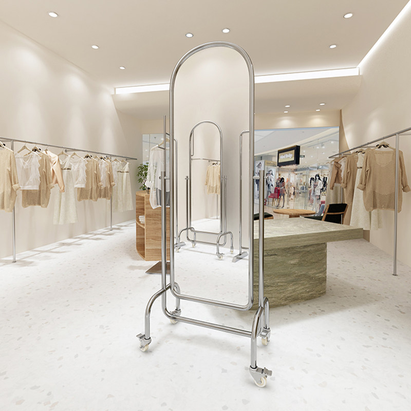 服装店试衣镜落地不锈钢全身镜女装店专用穿衣镜可移动立式镜子