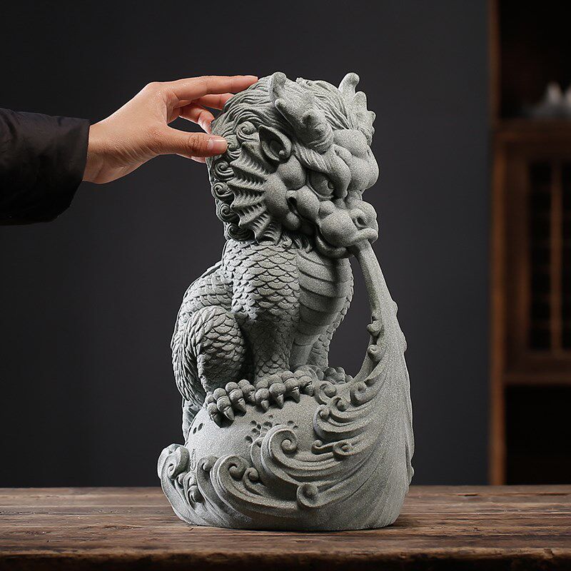 青砂石麒麟摆件家居办公室玄关装饰品桌面博古架摆设瑞兽开业送礼