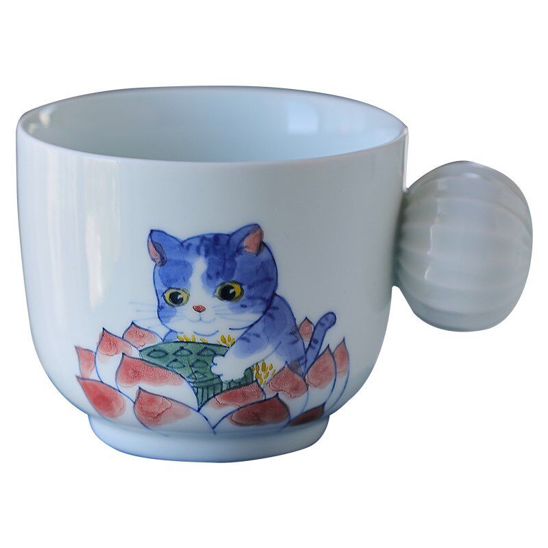 景德镇手绘陶瓷猫咪咖啡杯 小清新可爱女士下午茶家用文艺水杯