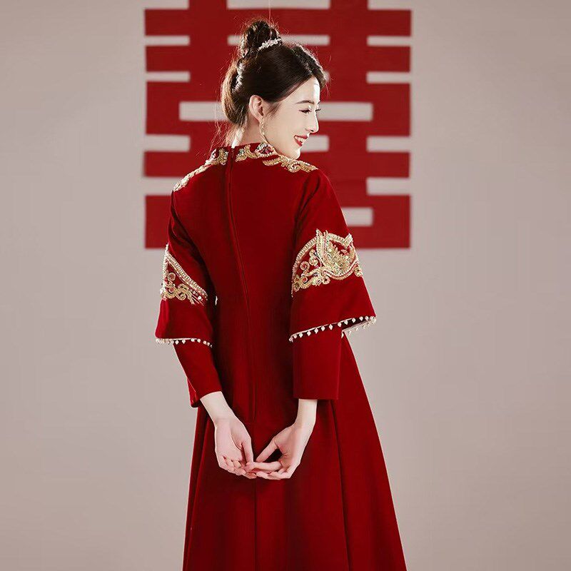 高级感大码胖mm孕妇中式婚礼敬酒服新娘高腰遮肚子结婚礼服秀禾服