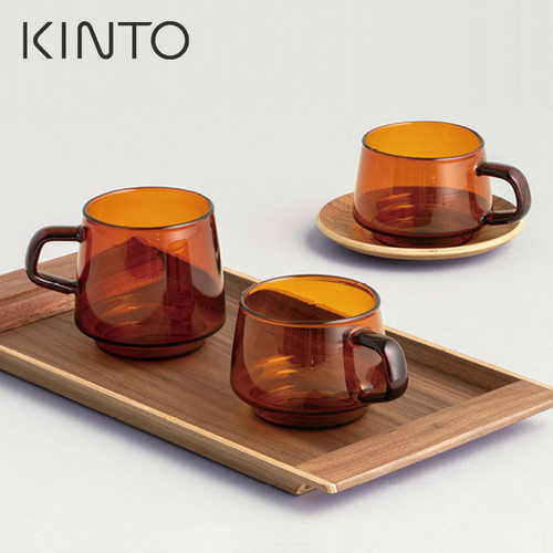 日本Kinto SEPIA系列琥珀色耐热玻璃咖啡杯水杯 茶色玻璃杯带手柄