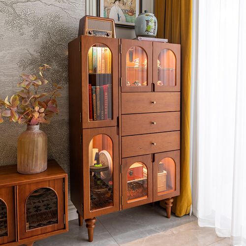 和年美家法式复古实木展示柜书柜客厅手办沙发边柜餐边柜收纳储物