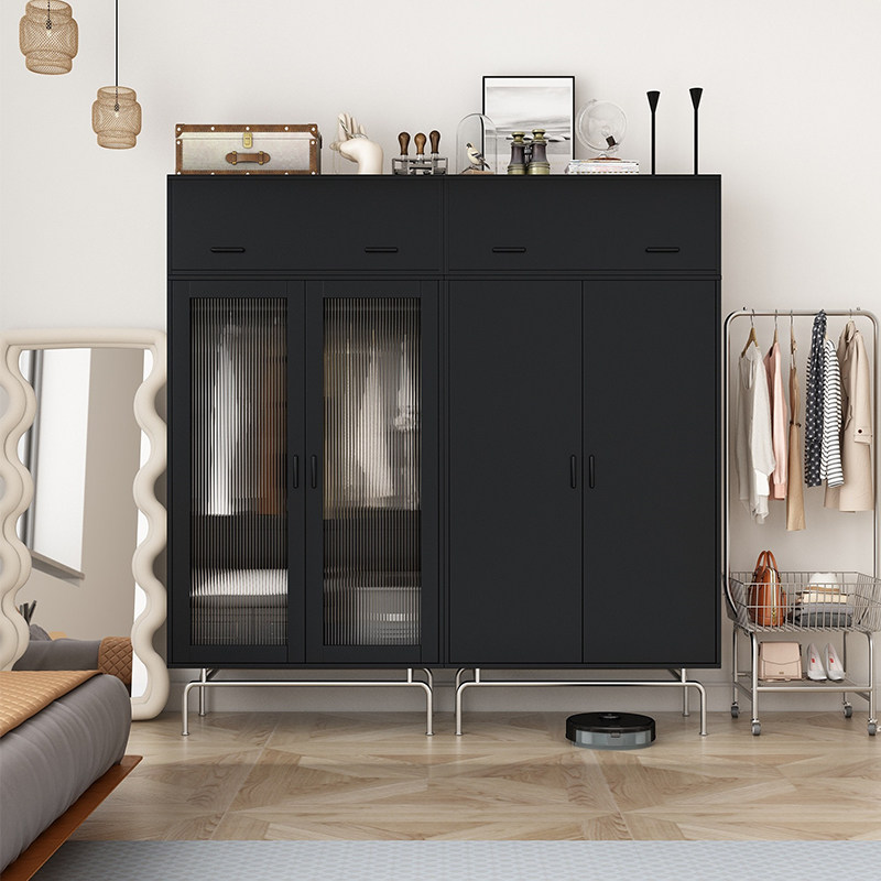 黑色衣柜实木日式简易收纳柜两门衣橱复古民宿家用卧室推拉门衣柜