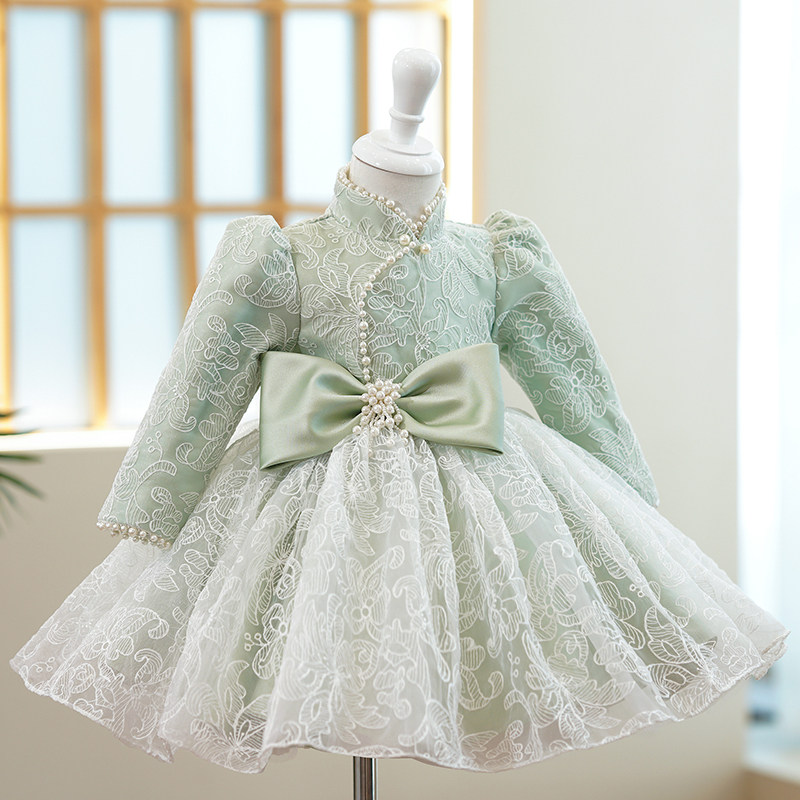 儿童礼服公主裙主持人走秀钢琴演奏演出服女童生日周岁晚礼服长袖