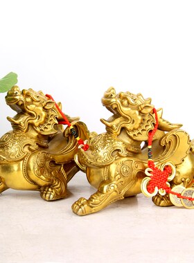 朴器 黄色铜铠甲貔貅摆件  铜貔貅一对