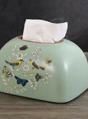 美式碧玉花鸟系列摆件茶几创意收纳纸巾盒客厅新家装饰品果盘套装