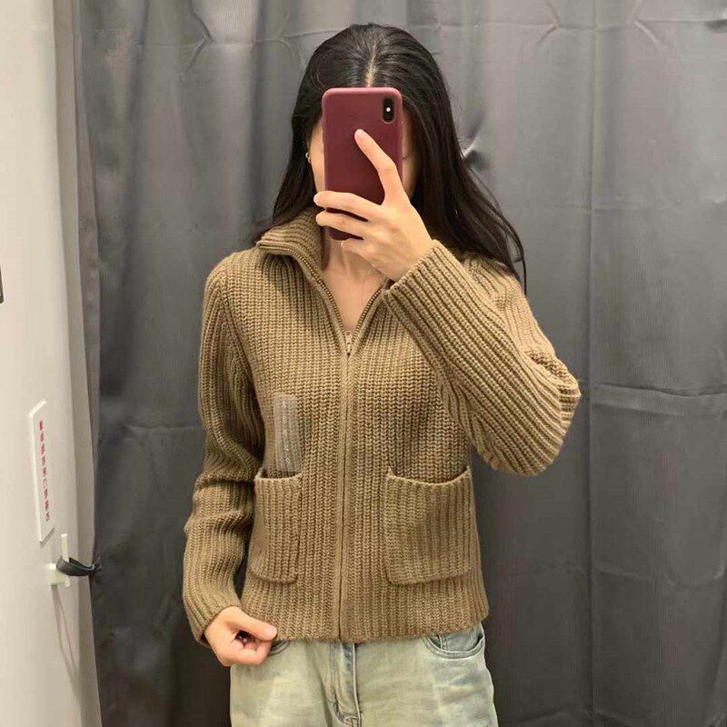 日单女装合作新款柔软绵羊毛混纺针织开衫夹克拉链茄克外套471464