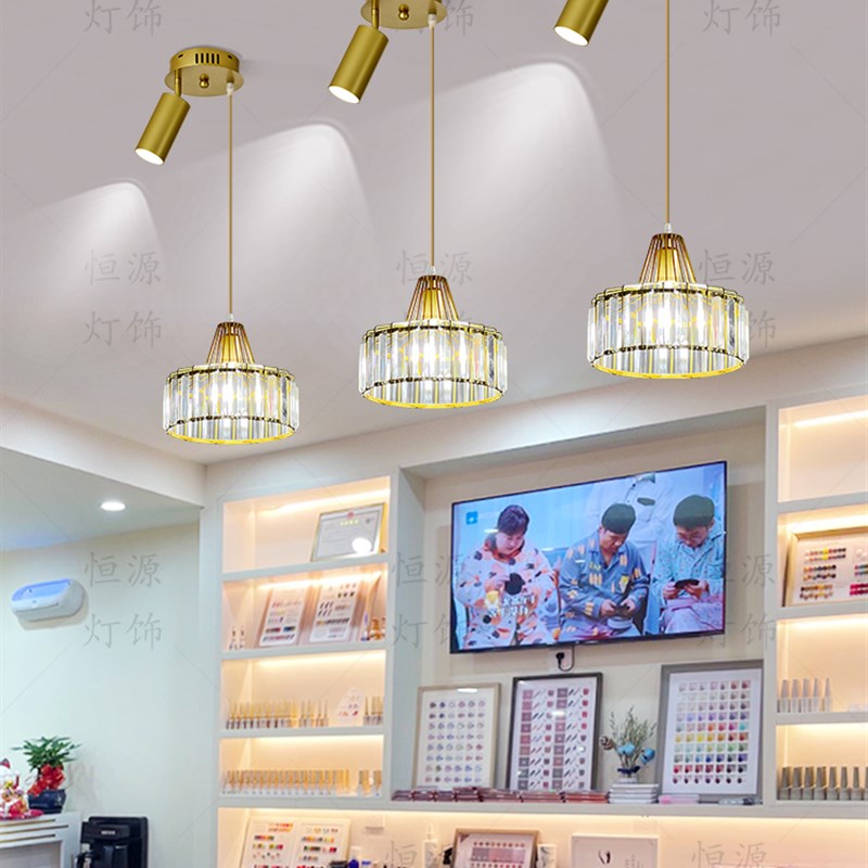 餐厅吊灯轻奢水晶灯店铺商用美发个性美甲店吧台灯单头灯具带射灯