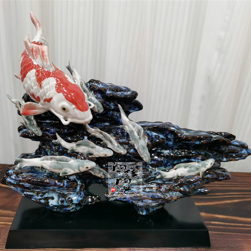 陶瓷工艺品 石湾公仔 鱼摆件 鱼乐