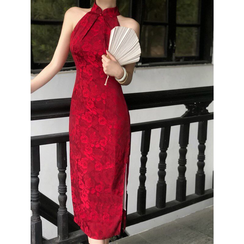 橘里CHIU新中式晨袍婚礼改良旗袍新娘结婚礼服无袖中国风红色长裙