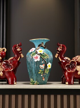 陶瓷大象摆件一对创意客厅电视柜酒柜轻奢玄关家居装饰品乔迁礼品