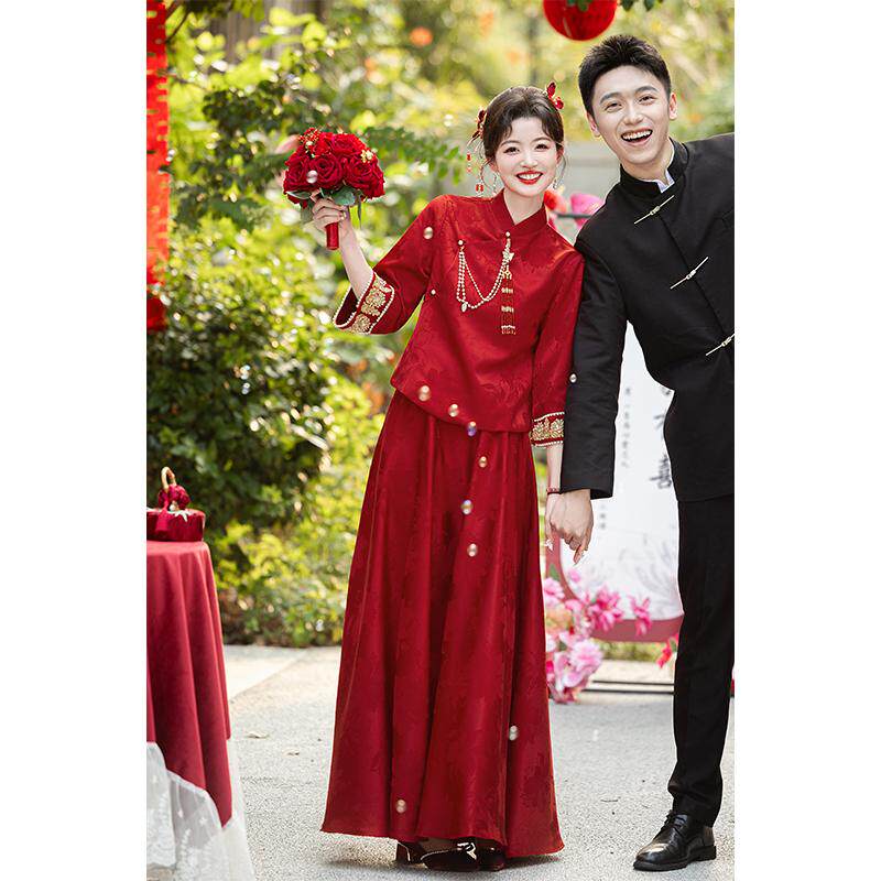 桃花源桃花源中式礼服敬酒服旗袍订婚迎亲接亲送亲回门小个子新娘