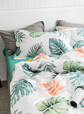 夏季薄款纯棉床上四件套清新学生宿舍三件套双人绿色全棉被套床单