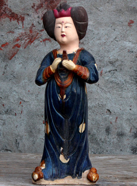 唐三彩陶瓷仕女摆件仿古做旧陶俑古玩收藏工艺品家居博古架装饰品