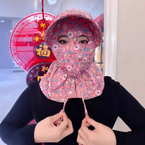 防晒遮脸一体遮阳帽女士夏季防紫外线太阳帽大帽檐护全脸户外面罩