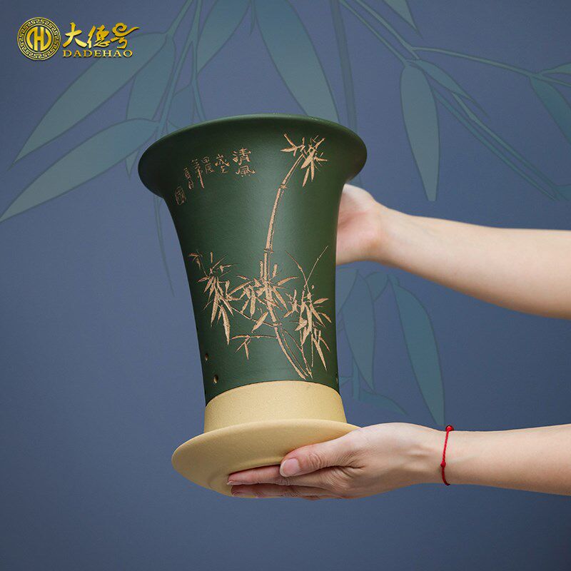 兰花花盆紫砂土陶瓷高级透气君子兰花草带托盘大口径沥水专用花盆