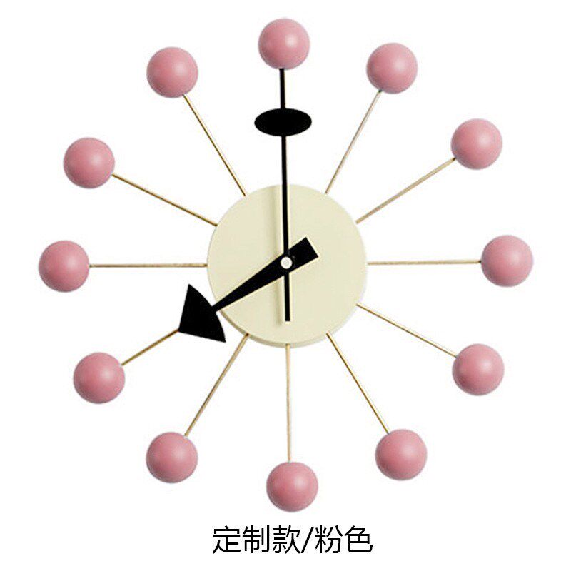 尼尔森糖果挂钟粉色灰粉款墙壁钟少女粉圆形客厅餐厅静音球石英钟