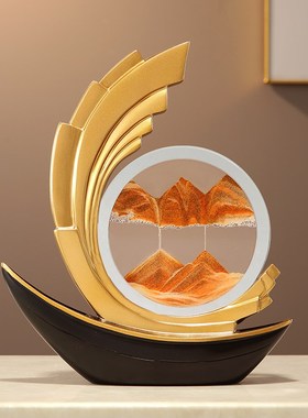 风生水起轻奢高级感一帆风顺船摆件客厅玄关装饰办公室流沙画礼物