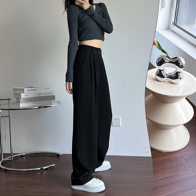 灰色阔腿裤女春秋款宽松拖地西装裤高级感显瘦垂感高腰直筒长裤子