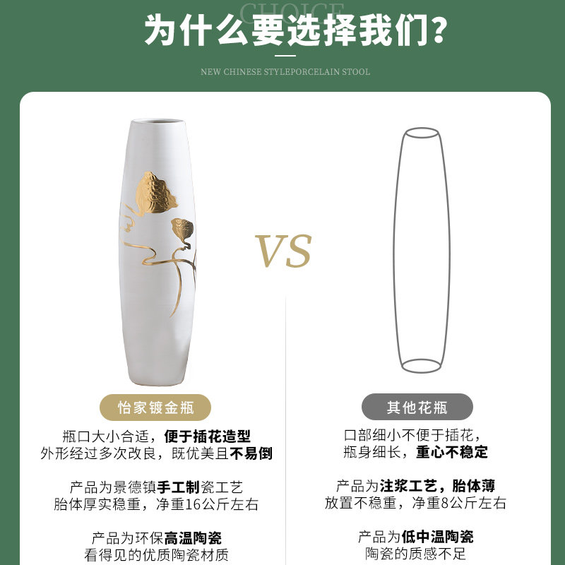 轻奢落地花瓶客厅大号电视柜家居陶瓷插花装饰摆件简约高端新中式