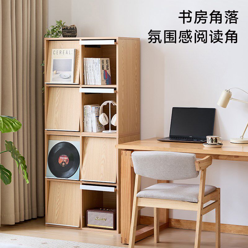 三又木日式满墙书柜格子柜带门家用餐边柜落地储物柜沙发组合边柜