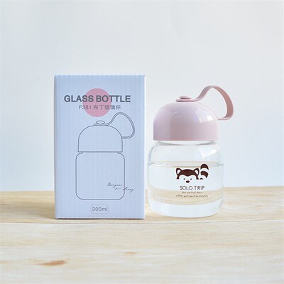 简约大肚玻璃杯耐热防爆耐高温手提便携男女学生宽口径带盖水杯子