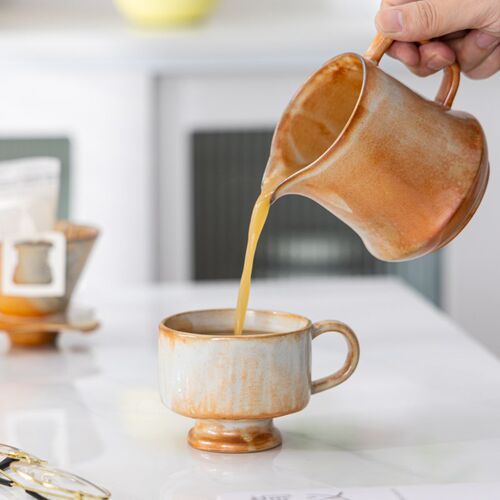 志野烧柴烧粗陶咖啡杯水杯手捏陶瓷新中式陶瓷杯茶咖杯下午茶杯