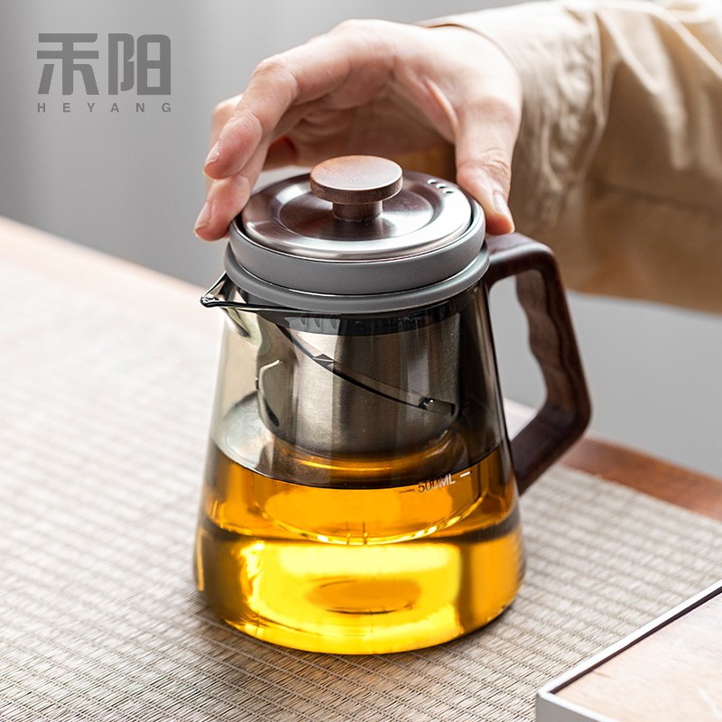 禾阳 玻璃飘逸杯泡茶壶家用办公室个人专用旋转茶水分离泡茶神器