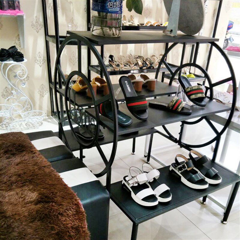 服装店流水台展示架落地铁艺个性创意高低展示桌中岛装饰多层鞋架