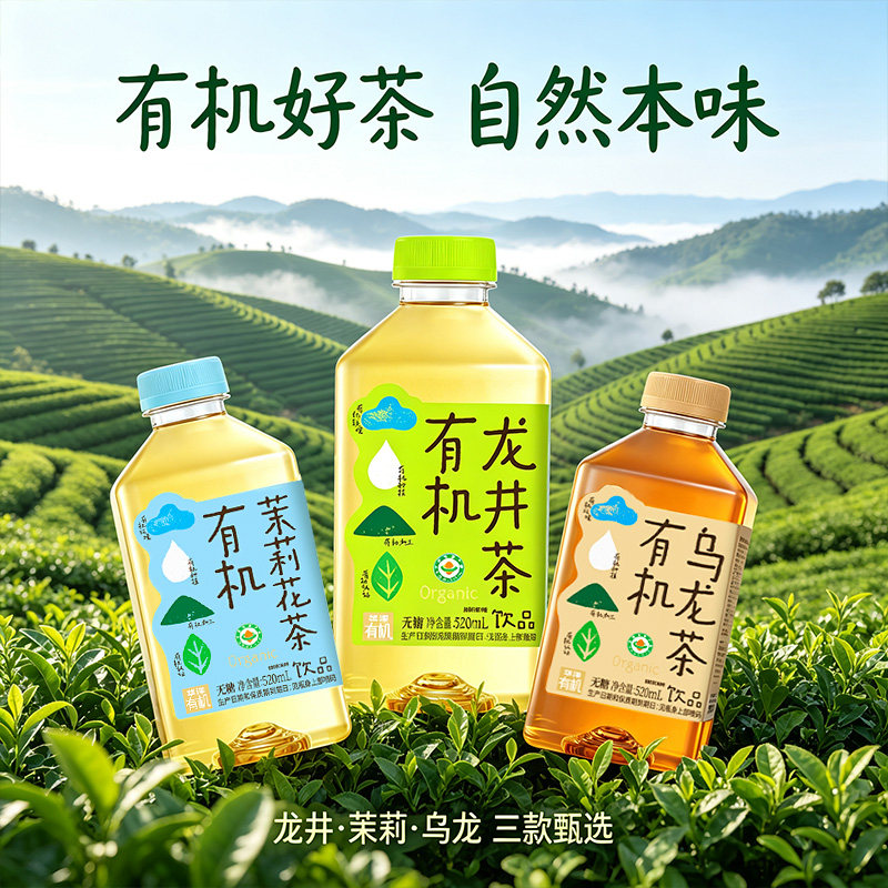 华洋无糖茶520ml*6瓶装茉莉花茶龙井乌龙茶多口味茶饮料尝鲜14