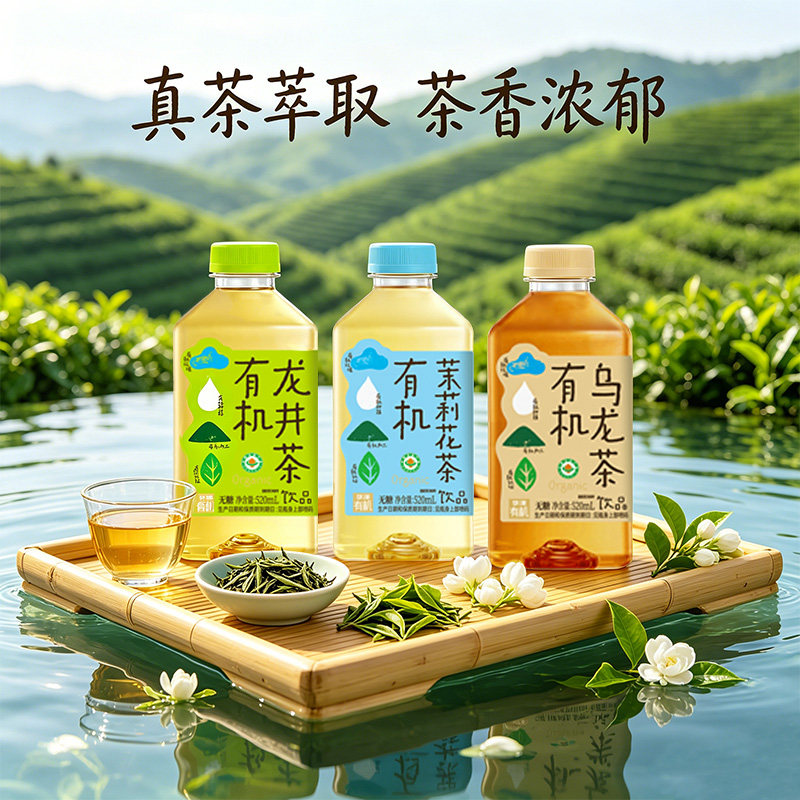 华洋有机茶520ml无糖0卡龙井茶茉莉花茶乌龙茶办公居家茶饮料11