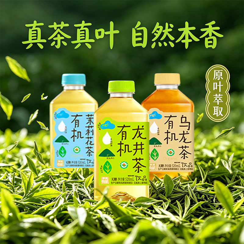 华洋 520ml 有机茶无糖无脂茉莉花茶龙井乌龙茶瓶装饮料18