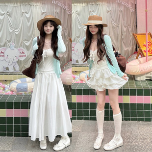 韩系薄荷绿开衫套装女春夏2026大码胖mm显瘦遮肉半身裙三件套穿搭