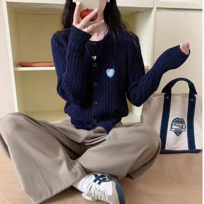 麻花针织开衫女秋季穿搭高级感韩系独特小上衣短款外套毛衣打底衫