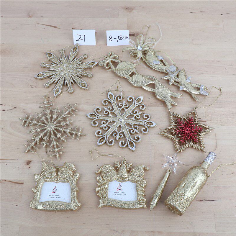 圣诞节装饰用品闪粉塑胶麋鹿花圈雪花创意吊饰摆件商场橱窗布置