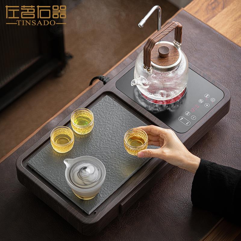 左茗右器大功率抽水电陶炉玻璃壶专用煮茶器智能茶台茶盘一体茶具